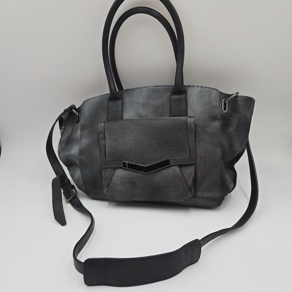 Time's Arrow Women Gray Large Leather Satchel Over The Shoulder Top Handle
